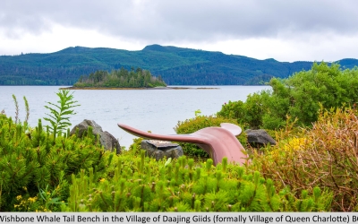 Wishbone Whale Tail Bench in the Village of Daajing Giids (formally Village of Queen Charlotte) BC-1